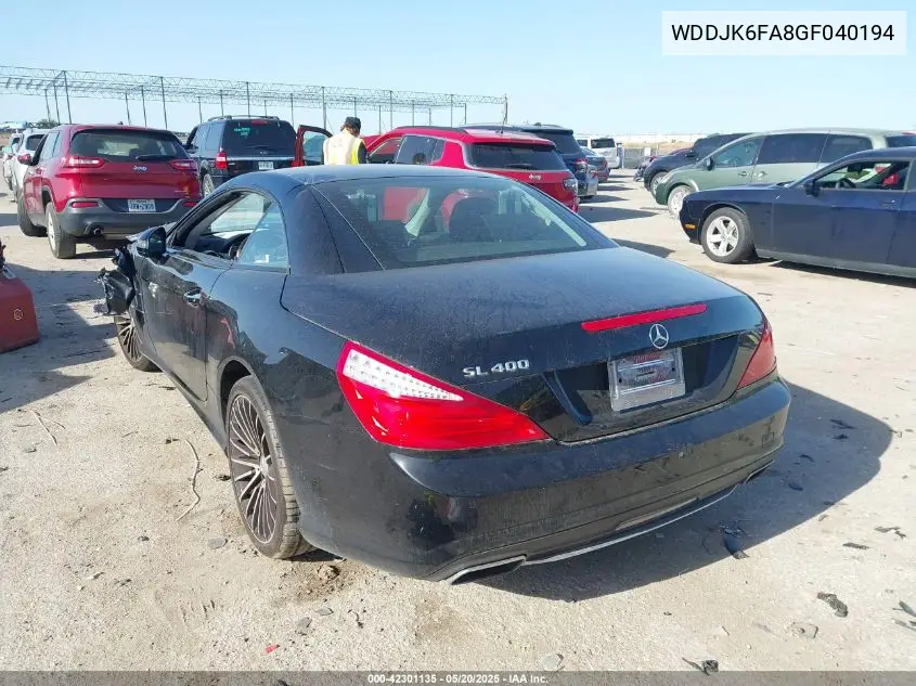 2016 Mercedes-Benz Sl 400 VIN: WDDJK6FA8GF040194 Lot: 42301135