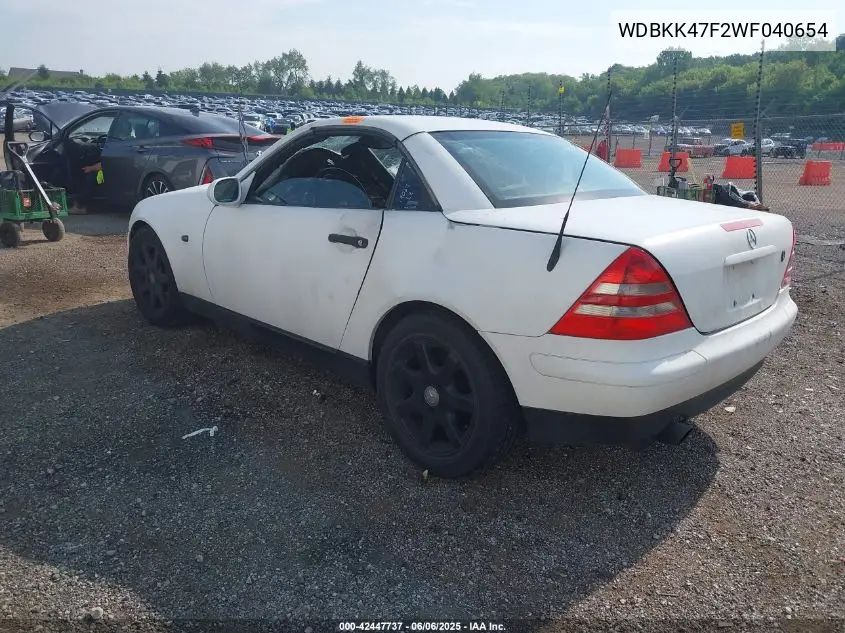 1998 Mercedes-Benz Slk 230 VIN: WDBKK47F2WF040654 Lot: 42447737
