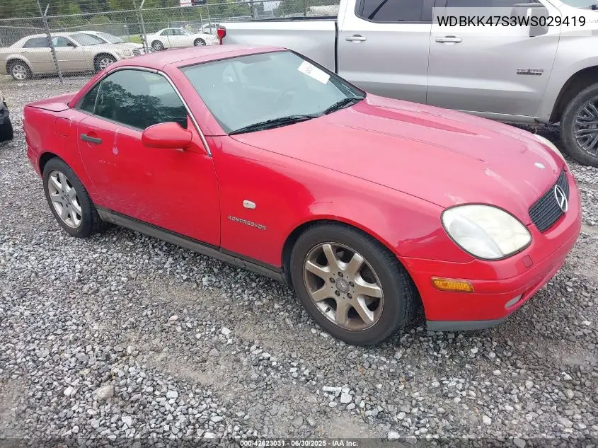 1998 Mercedes-Benz Slk-Class VIN: WDBKK47S3WS029419 Lot: 42623031