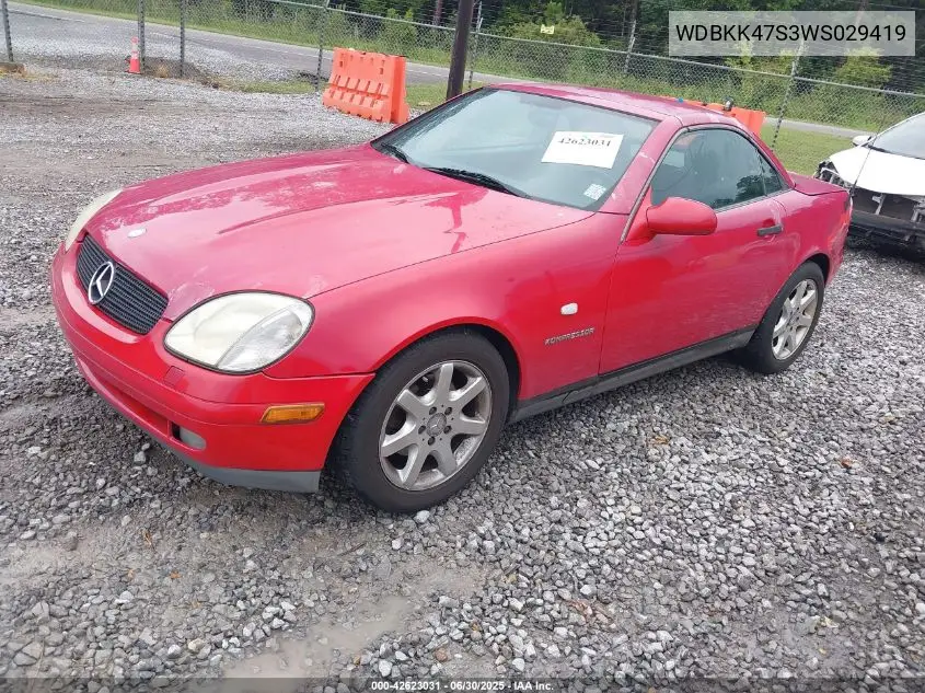 1998 Mercedes-Benz Slk-Class VIN: WDBKK47S3WS029419 Lot: 42623031