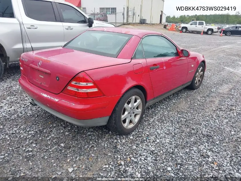 1998 Mercedes-Benz Slk-Class VIN: WDBKK47S3WS029419 Lot: 42623031