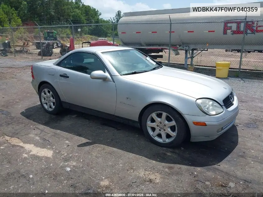 1998 Mercedes-Benz Slk 230 VIN: WDBKK47F0WF040359 Lot: 42634930