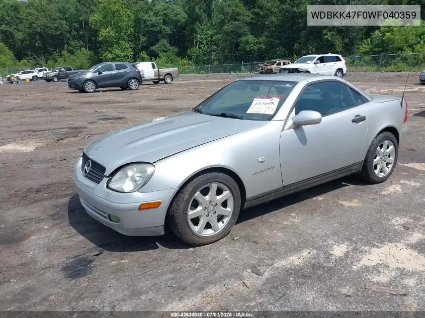 1998 Mercedes-Benz Slk 230 VIN: WDBKK47F0WF040359 Lot: 42634930