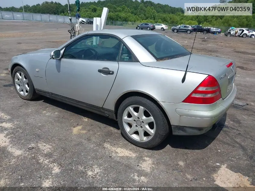 1998 Mercedes-Benz Slk 230 VIN: WDBKK47F0WF040359 Lot: 42634930