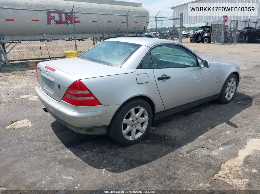 1998 Mercedes-Benz Slk 230 VIN: WDBKK47F0WF040359 Lot: 42634930
