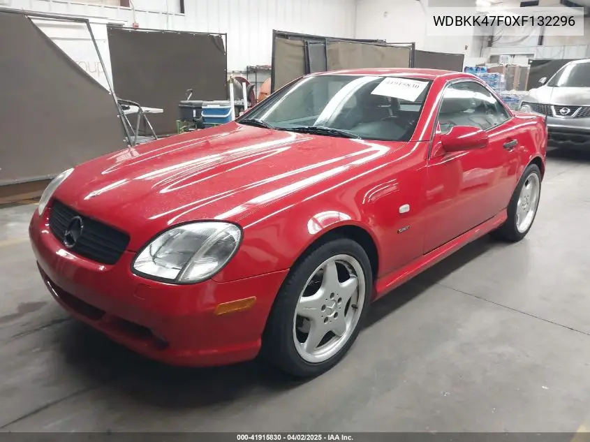 1999 Mercedes-Benz Slk 230 Kompressor VIN: WDBKK47F0XF132296 Lot: 41915830