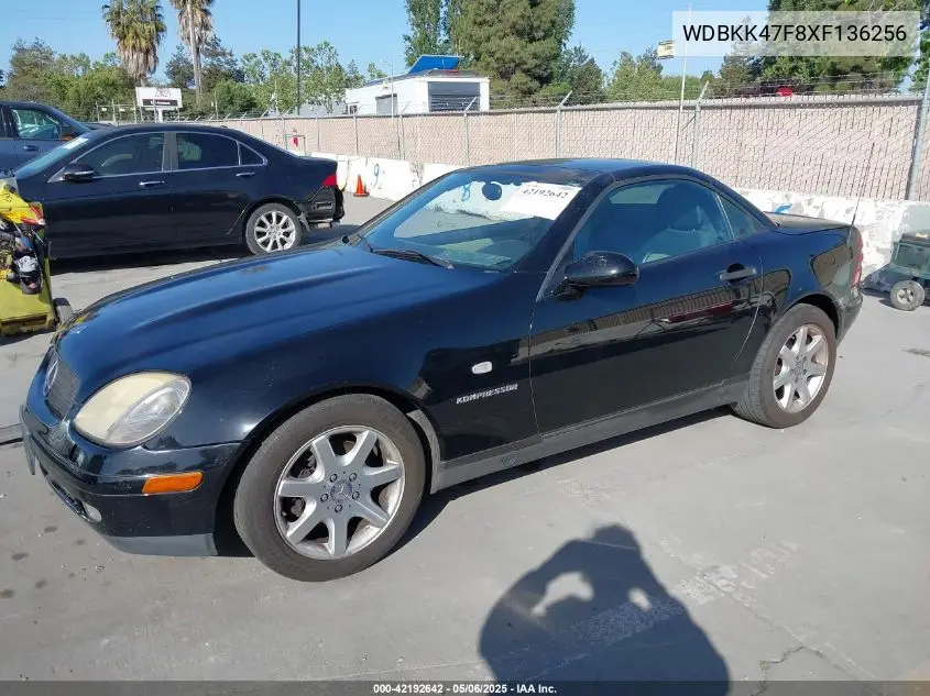 1999 Mercedes-Benz Slk 230 Kompressor VIN: WDBKK47F8XF136256 Lot: 42192642