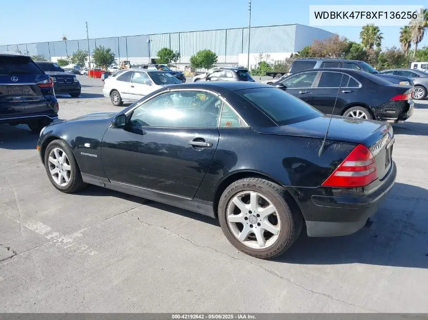 1999 Mercedes-Benz Slk 230 Kompressor VIN: WDBKK47F8XF136256 Lot: 42192642