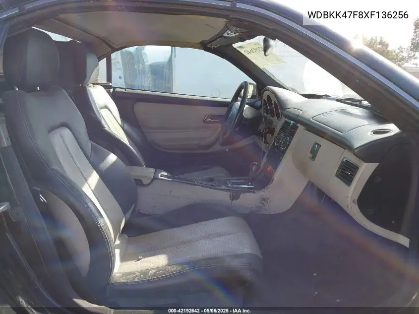 1999 Mercedes-Benz Slk 230 Kompressor VIN: WDBKK47F8XF136256 Lot: 42192642