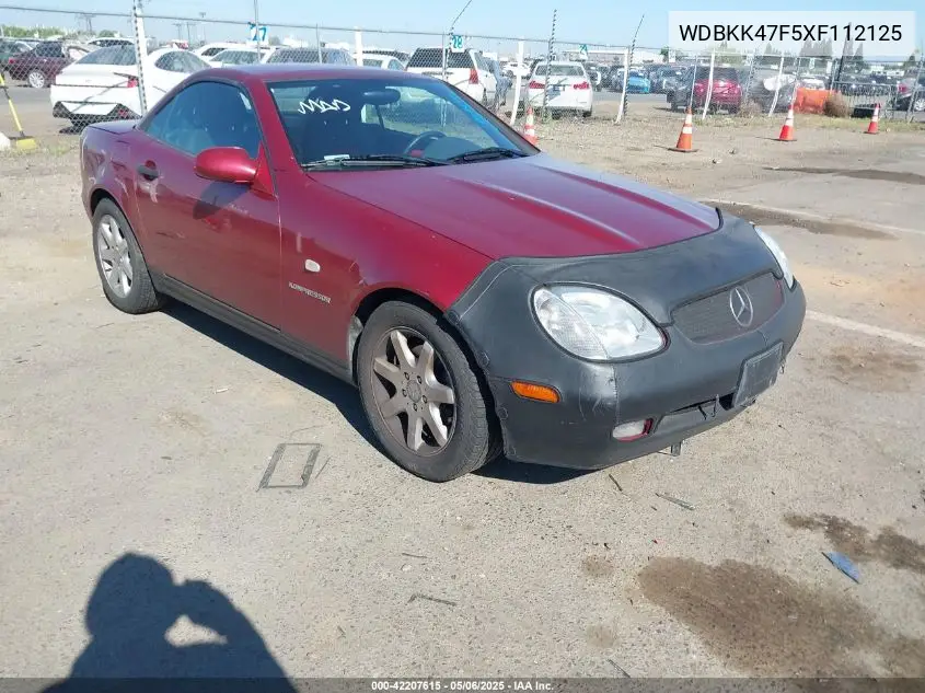 1999 Mercedes-Benz Slk 230 Kompressor VIN: WDBKK47F5XF112125 Lot: 42207615