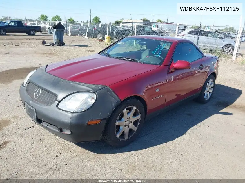 1999 Mercedes-Benz Slk 230 Kompressor VIN: WDBKK47F5XF112125 Lot: 42207615