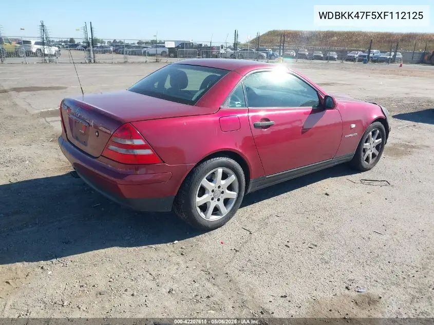 1999 Mercedes-Benz Slk 230 Kompressor VIN: WDBKK47F5XF112125 Lot: 42207615