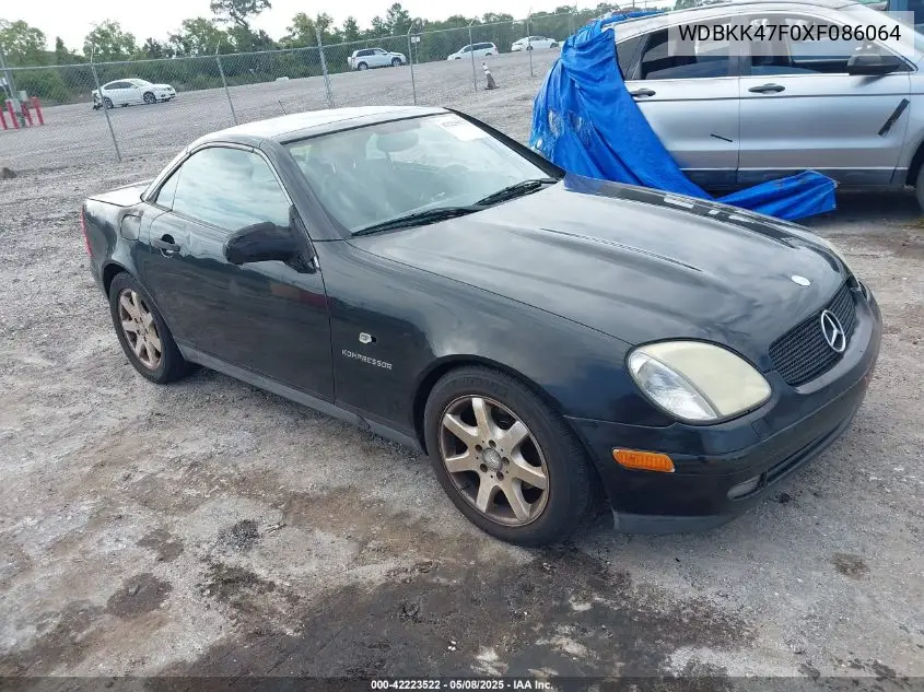 1999 Mercedes-Benz Slk 230 Kompressor VIN: WDBKK47F0XF086064 Lot: 42223522