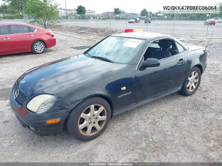 1999 Mercedes-Benz Slk 230 Kompressor VIN: WDBKK47F0XF086064 Lot: 42223522
