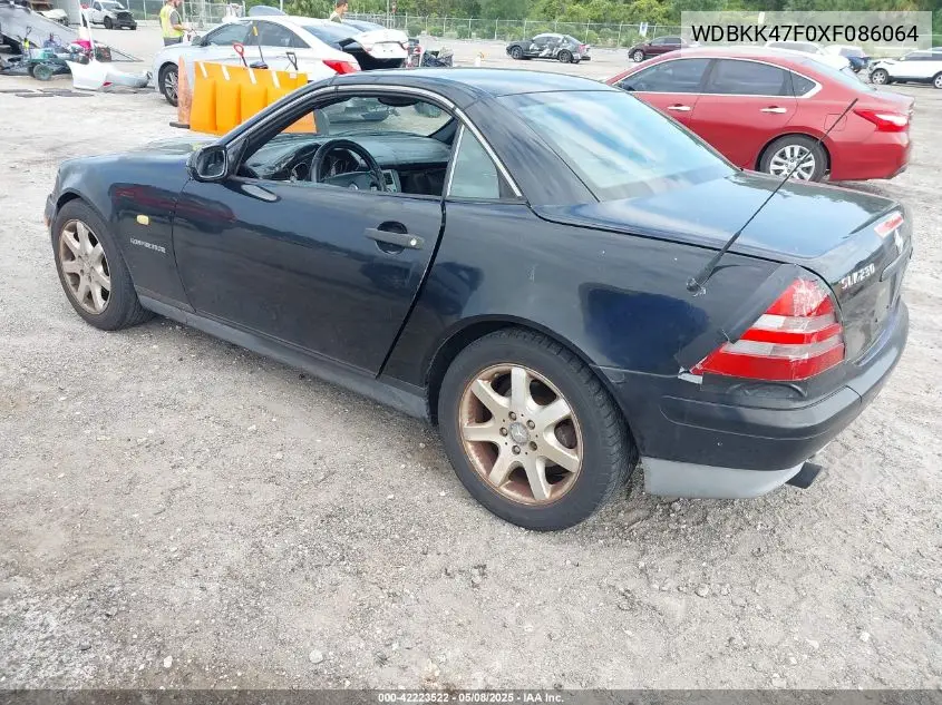 1999 Mercedes-Benz Slk 230 Kompressor VIN: WDBKK47F0XF086064 Lot: 42223522