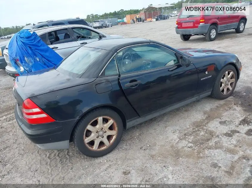 1999 Mercedes-Benz Slk 230 Kompressor VIN: WDBKK47F0XF086064 Lot: 42223522