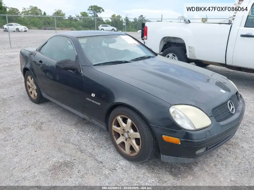 1999 Mercedes-Benz Slk 230 Kompressor VIN: WDBKK47F0XF086064 Lot: 42380513
