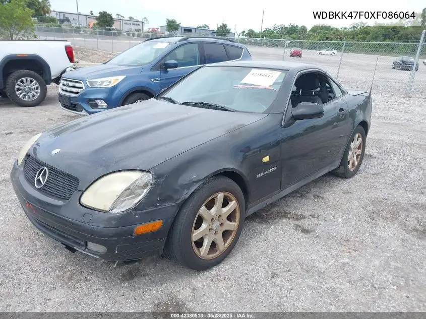 1999 Mercedes-Benz Slk 230 Kompressor VIN: WDBKK47F0XF086064 Lot: 42380513