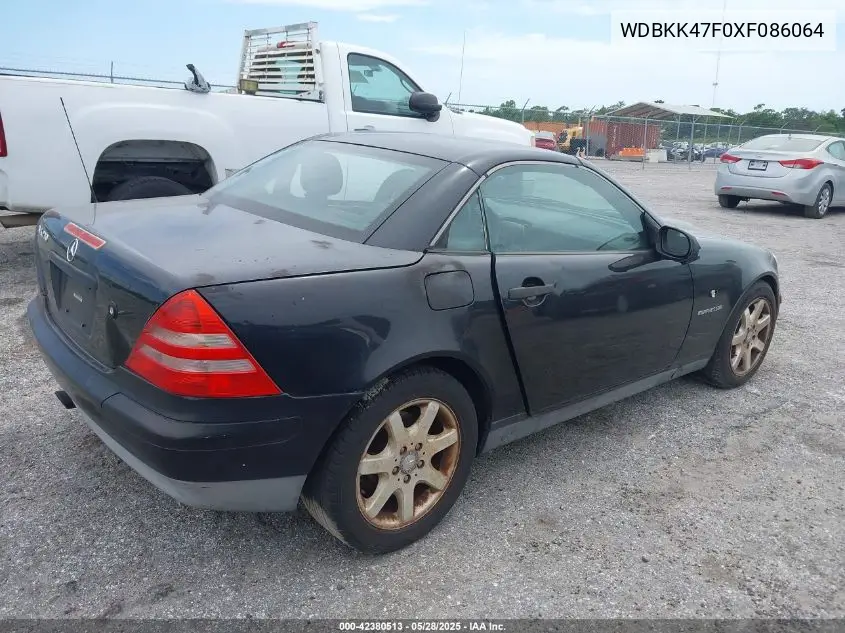1999 Mercedes-Benz Slk 230 Kompressor VIN: WDBKK47F0XF086064 Lot: 42380513
