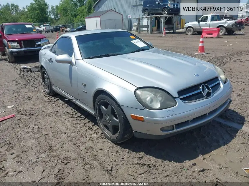 1999 Mercedes-Benz Slk 230 Kompressor VIN: WDBKK47F9XF136119 Lot: 42462836