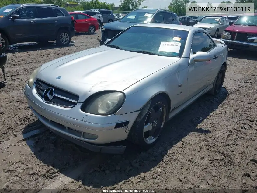 1999 Mercedes-Benz Slk 230 Kompressor VIN: WDBKK47F9XF136119 Lot: 42462836