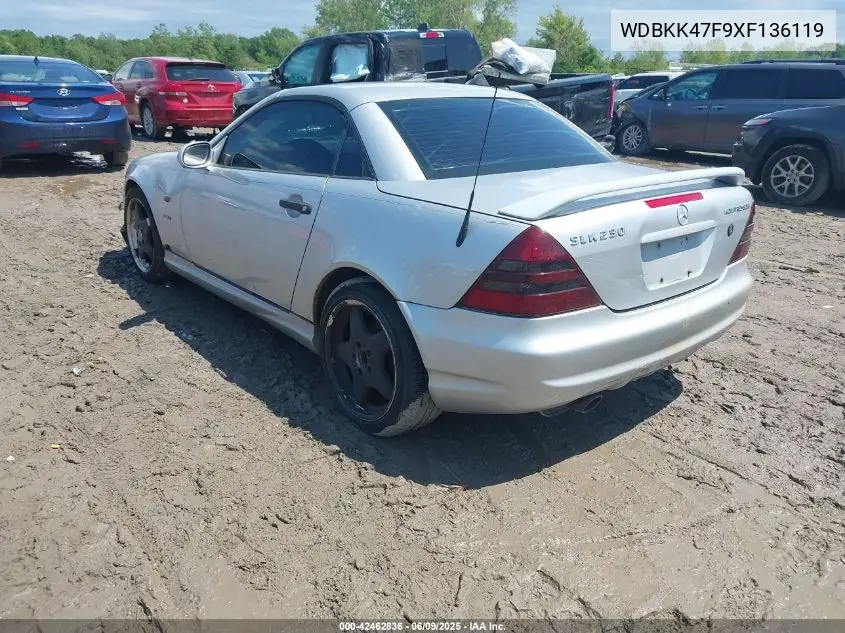 1999 Mercedes-Benz Slk 230 Kompressor VIN: WDBKK47F9XF136119 Lot: 42462836