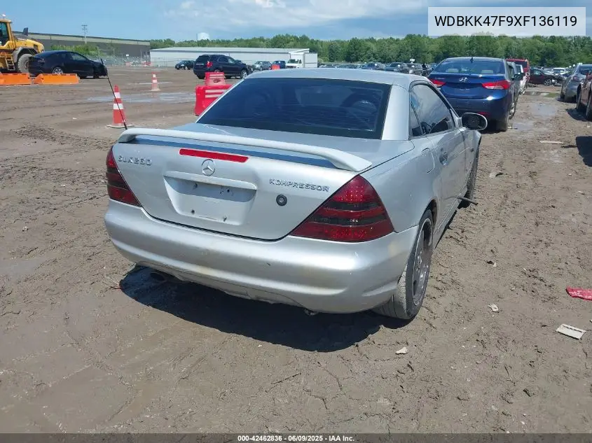 1999 Mercedes-Benz Slk 230 Kompressor VIN: WDBKK47F9XF136119 Lot: 42462836
