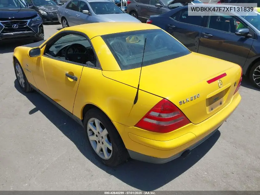 1999 Mercedes-Benz Slk 230 Kompressor VIN: WDBKK47F7XF131839 Lot: 42648299