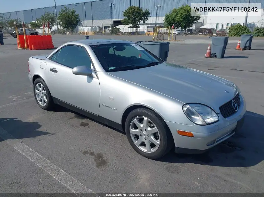 2000 Mercedes-Benz Slk 230 Kompressor VIN: WDBKK47F5YF160242 Lot: 42549078