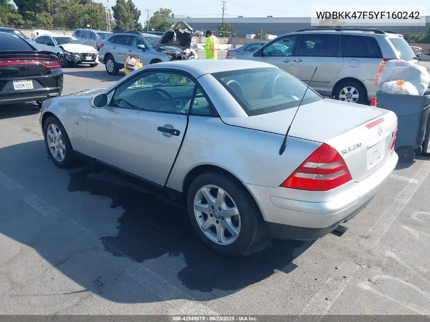2000 Mercedes-Benz Slk 230 Kompressor VIN: WDBKK47F5YF160242 Lot: 42549078