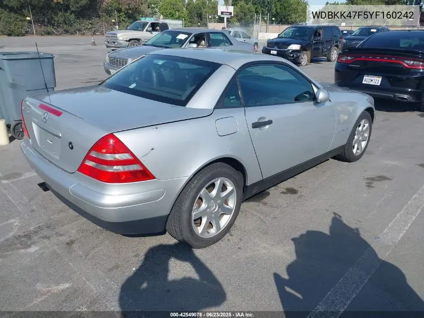 2000 Mercedes-Benz Slk 230 Kompressor VIN: WDBKK47F5YF160242 Lot: 42549078