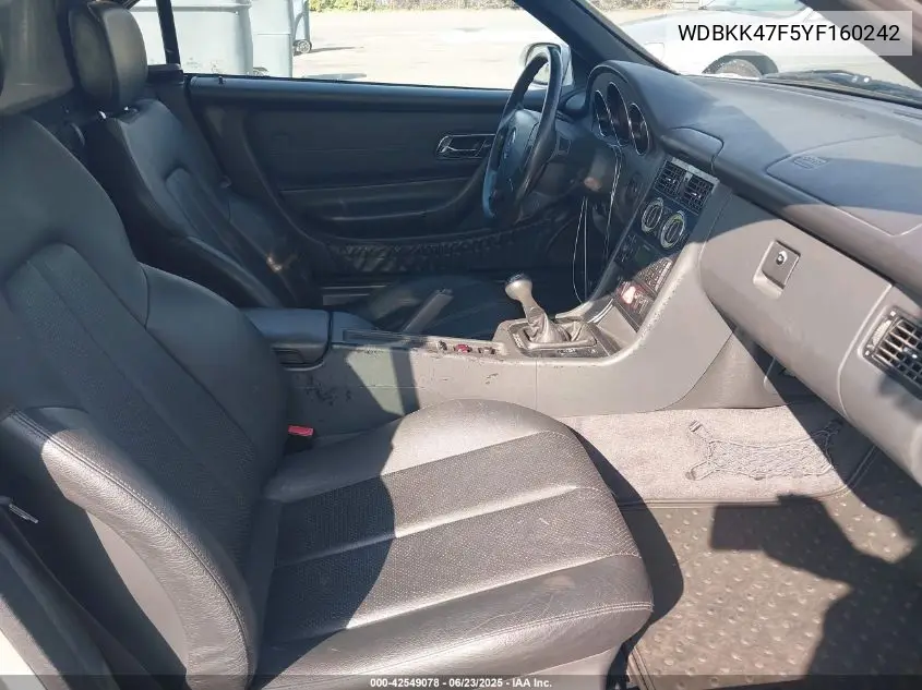 2000 Mercedes-Benz Slk 230 Kompressor VIN: WDBKK47F5YF160242 Lot: 42549078