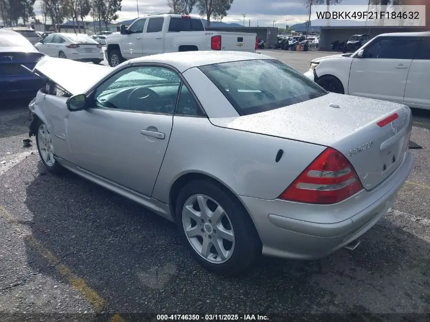 2001 Mercedes-Benz Slk 230 Kompressor VIN: WDBKK49F21F184632 Lot: 41746350