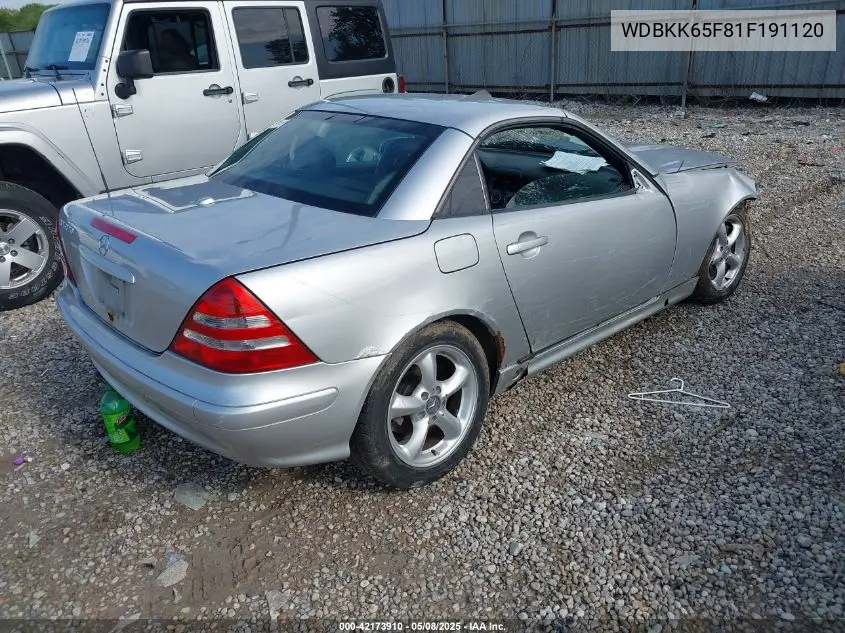 2001 Mercedes-Benz Slk 320 VIN: WDBKK65F81F191120 Lot: 42173910