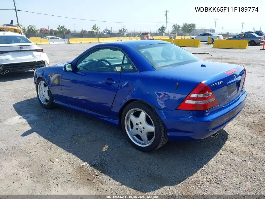 2001 Mercedes-Benz Slk 320 VIN: WDBKK65F11F189774 Lot: 42443314