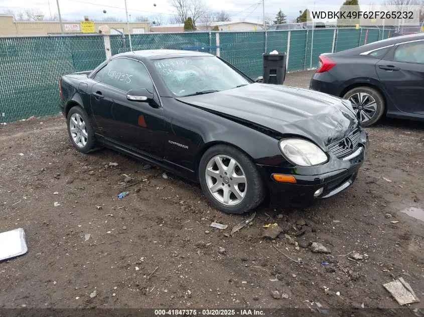 2002 Mercedes-Benz Slk 230 Kompressor VIN: WDBKK49F62F265232 Lot: 41847375
