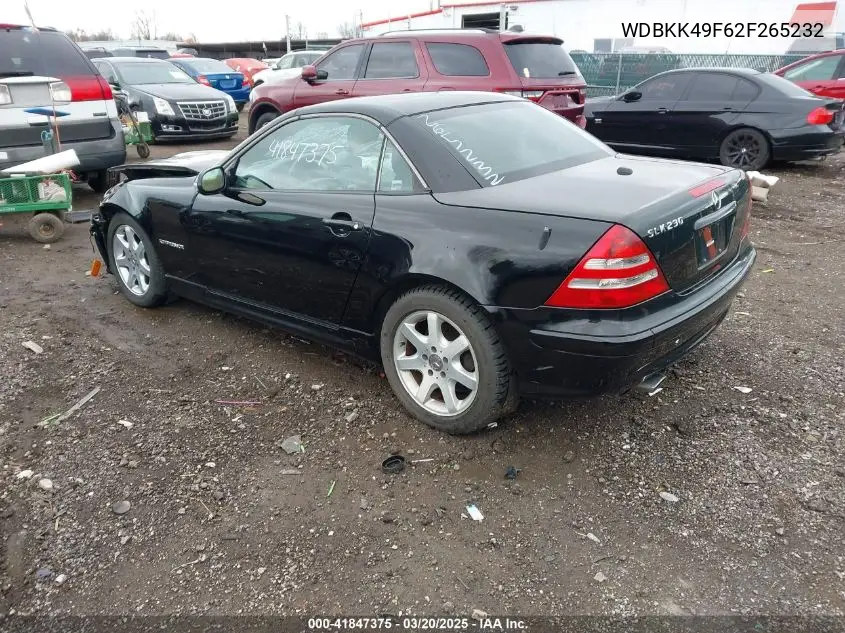 2002 Mercedes-Benz Slk 230 Kompressor VIN: WDBKK49F62F265232 Lot: 41847375