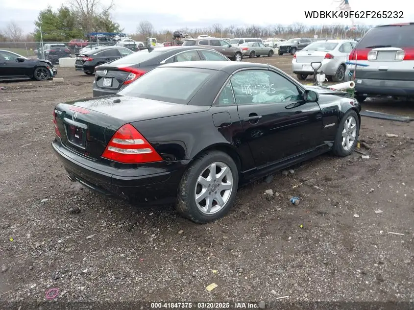 2002 Mercedes-Benz Slk 230 Kompressor VIN: WDBKK49F62F265232 Lot: 41847375