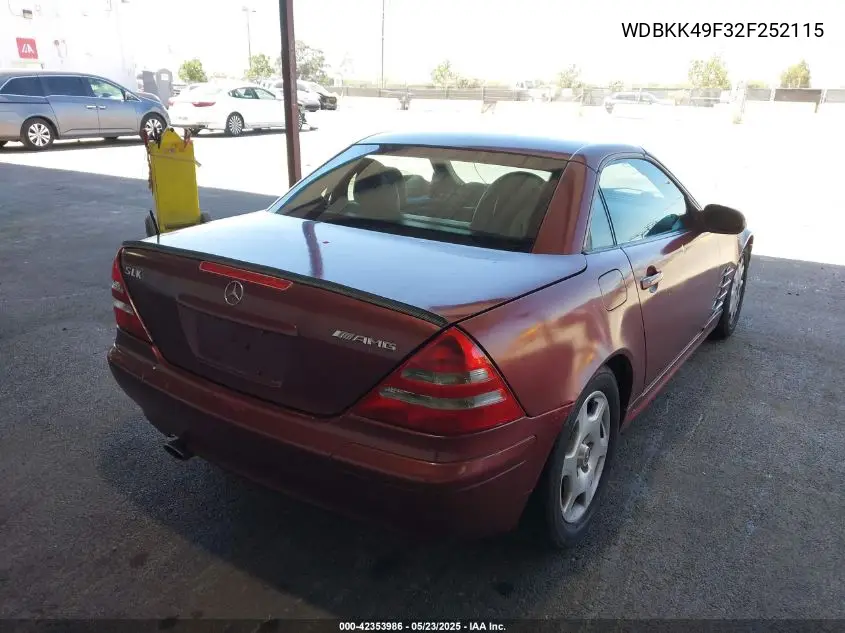 2002 Mercedes-Benz Slk 230 Kompressor VIN: WDBKK49F32F252115 Lot: 42353986