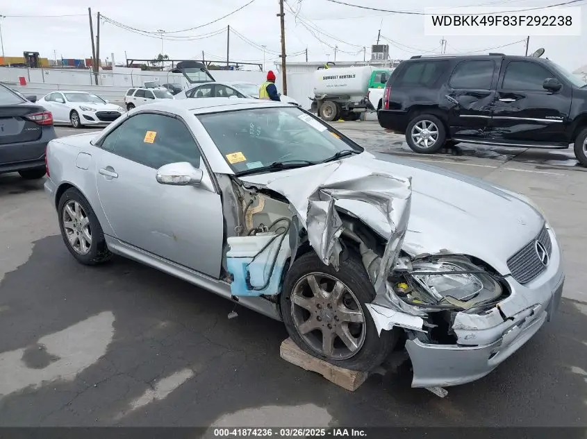 2003 Mercedes-Benz Slk 230 Kompressor VIN: WDBKK49F83F292238 Lot: 41874236