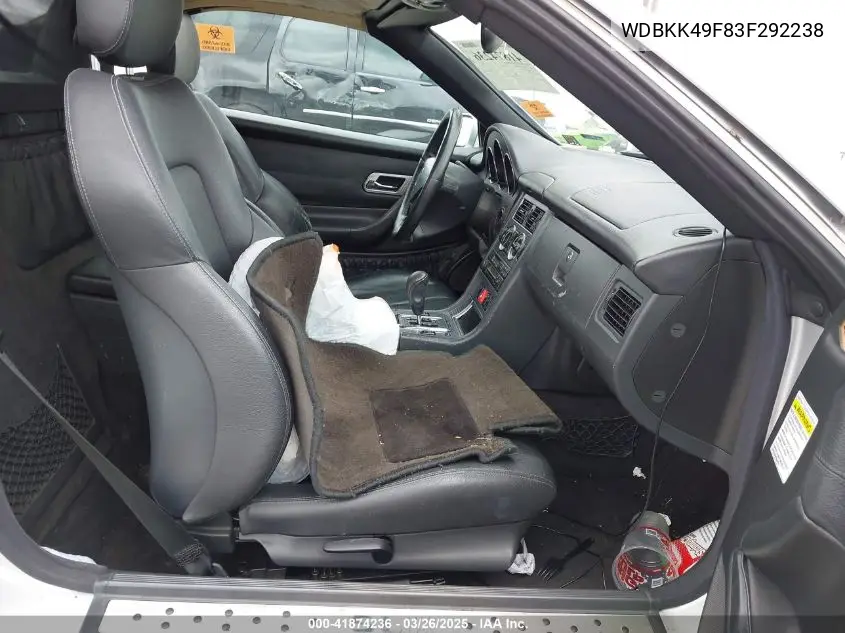 2003 Mercedes-Benz Slk 230 Kompressor VIN: WDBKK49F83F292238 Lot: 41874236