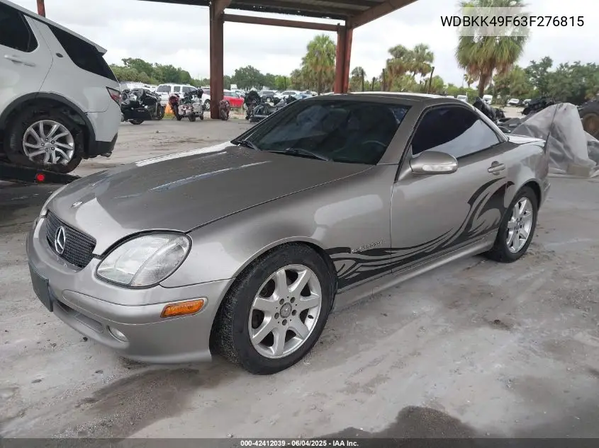 2003 Mercedes-Benz Slk 230 Kompressor VIN: WDBKK49F63F276815 Lot: 42412039