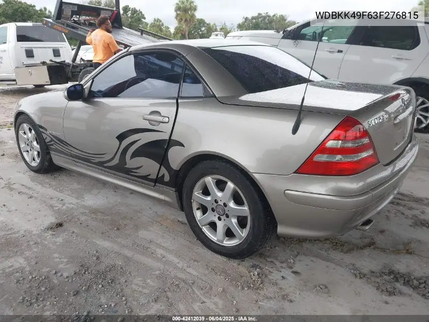 2003 Mercedes-Benz Slk 230 Kompressor VIN: WDBKK49F63F276815 Lot: 42412039