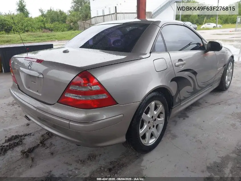 2003 Mercedes-Benz Slk 230 Kompressor VIN: WDBKK49F63F276815 Lot: 42412039