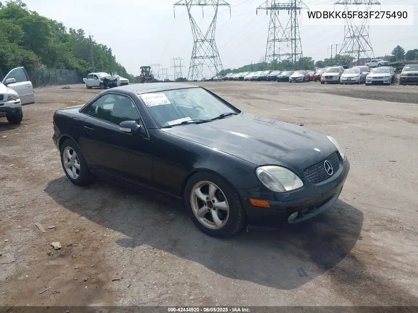 2003 Mercedes-Benz Slk 320 VIN: WDBKK65F83F275490 Lot: 42434920