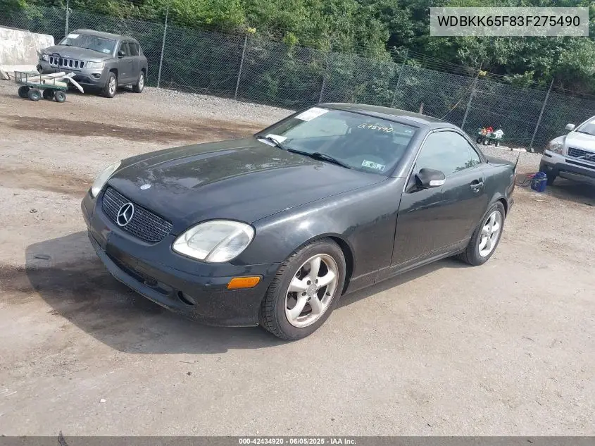 2003 Mercedes-Benz Slk 320 VIN: WDBKK65F83F275490 Lot: 42434920