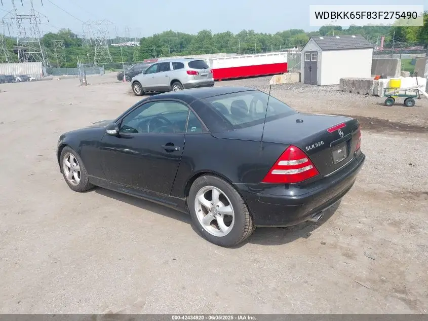 2003 Mercedes-Benz Slk 320 VIN: WDBKK65F83F275490 Lot: 42434920