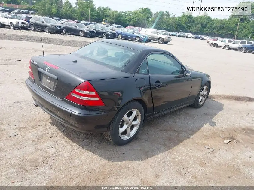 2003 Mercedes-Benz Slk 320 VIN: WDBKK65F83F275490 Lot: 42434920