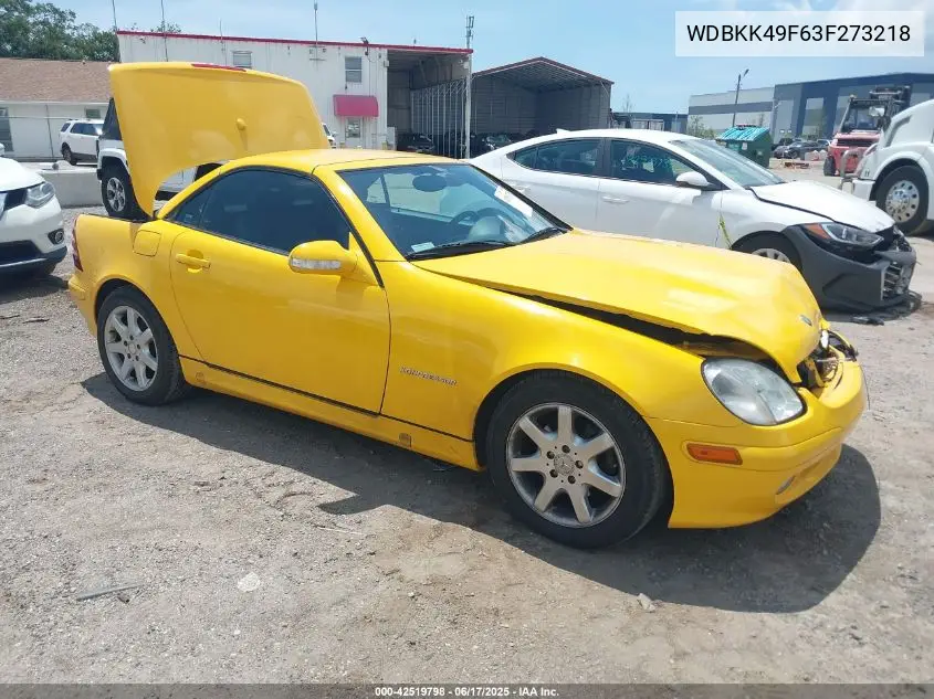 2003 Mercedes-Benz Slk 230 Kompressor VIN: WDBKK49F63F273218 Lot: 42519798