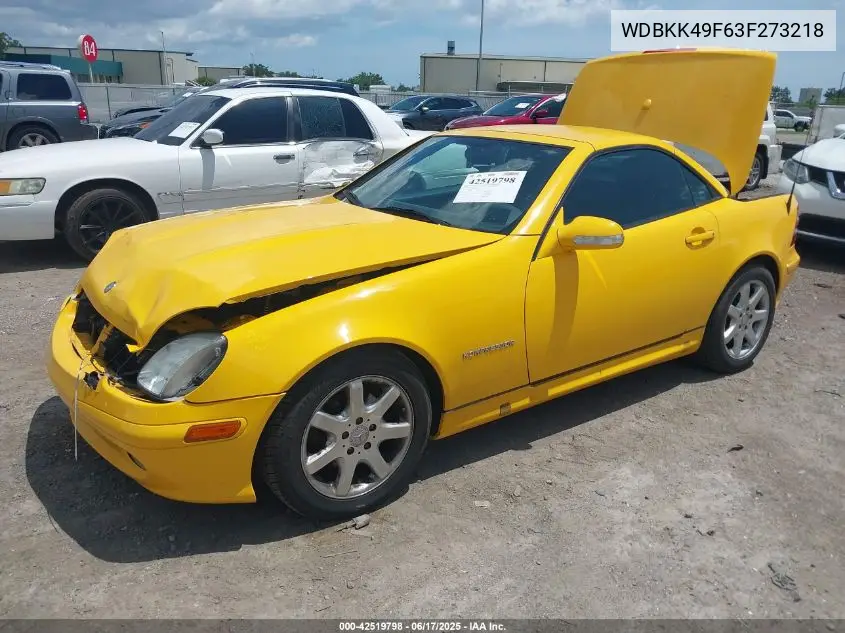 2003 Mercedes-Benz Slk 230 Kompressor VIN: WDBKK49F63F273218 Lot: 42519798